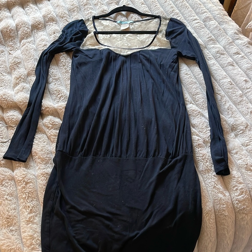 Marciano Navy Blue Tunic Dress with Lace Top & Back – Size Small